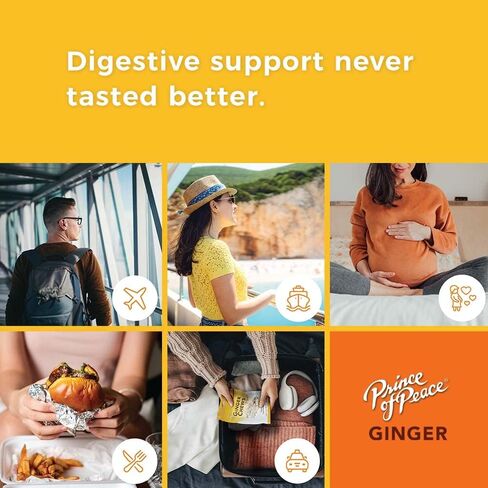 أمير السلام مضغ الزنجبيل بلس + الأصلي، 3 أوقية. حقيبة – مساعدة الجهاز الهضمي، الإغاثة، الحلوى الصحية، مساعدة المعدة in Kuwait