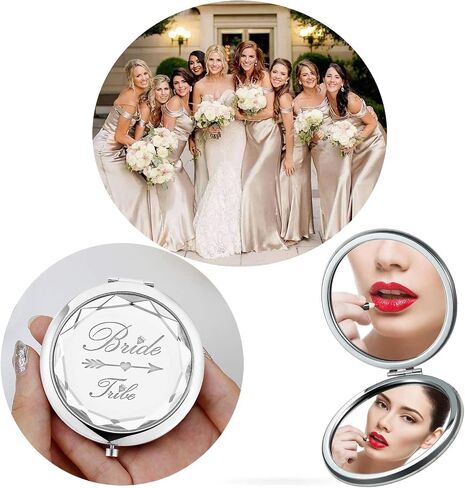 2 Pack Bachelorette Party Gifts for Bride,2 Bride Tribe Mirror,Crystal Pocket Compact Makeup Mirror,Wedding Bridesmaid Gifts-Mirror for Bridal Party,Bridesmaid Proposal Gifts (champagne) in Saudi Arabia