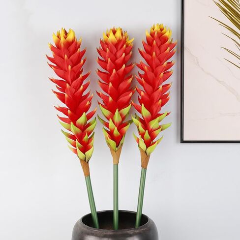 XZJMY 40.5in.Bromeliad Artificial Flower Silk Flowers Tropical Imitation Plant Flower Bouquets for Kitchen Shelf Room Decoration,Flower Length 16 inch (1Pcs, Red) in Saudi Arabia