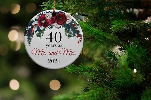 40 Years as Mr. and Mrs. - 40th Anniversary for Parents, Couple, 40 wedding anniversary Ceramic Christmas Tree Ornament Gift, Holiday Keepsake in Gift Box, 2.875" Round - Printed in USA in Saudi Arabia