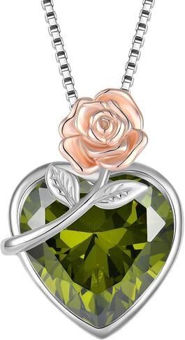 Love Heart March Birthstone Necklace for Women 925 Sterling Silver Aquamarine Necklace Rose Flower Pendent Dainty Jewelry Gifts for Women Wife Girlfriend Mother Daughter Her in Saudi Arabia