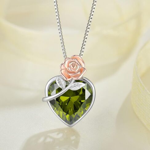 Love Heart March Birthstone Necklace for Women 925 Sterling Silver Aquamarine Necklace Rose Flower Pendent Dainty Jewelry Gifts for Women Wife Girlfriend Mother Daughter Her in Saudi Arabia