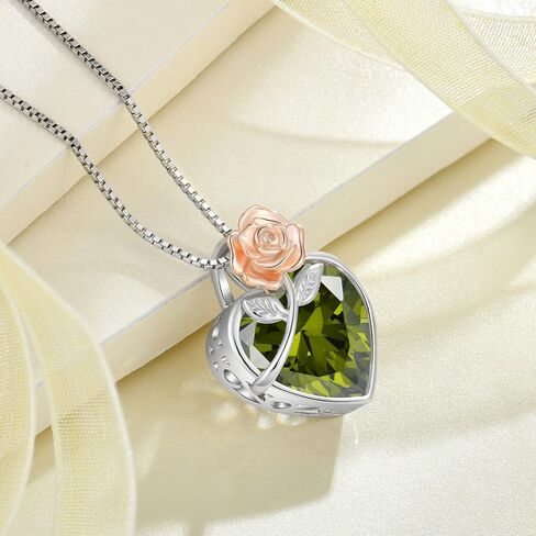 Love Heart March Birthstone Necklace for Women 925 Sterling Silver Aquamarine Necklace Rose Flower Pendent Dainty Jewelry Gifts for Women Wife Girlfriend Mother Daughter Her in Saudi Arabia