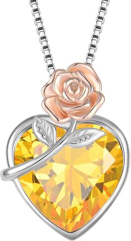 Love Heart March Birthstone Necklace for Women 925 Sterling Silver Aquamarine Necklace Rose Flower Pendent Dainty Jewelry Gifts for Women Wife Girlfriend Mother Daughter Her in Saudi Arabia
