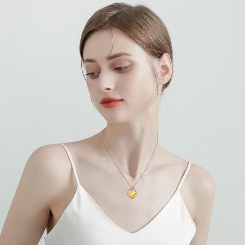 Love Heart March Birthstone Necklace for Women 925 Sterling Silver Aquamarine Necklace Rose Flower Pendent Dainty Jewelry Gifts for Women Wife Girlfriend Mother Daughter Her in Saudi Arabia