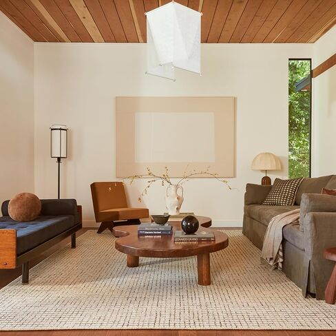 Rugs USA x Arvin Olano Melrose Checked Wool Area Rug, Cream, 6' x 9' in Saudi Arabia