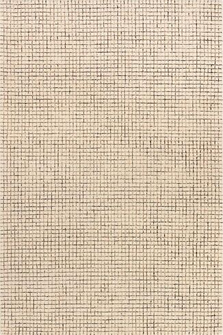 Rugs USA x Arvin Olano Melrose Checked Wool Area Rug, Cream, 6' x 9' in Saudi Arabia