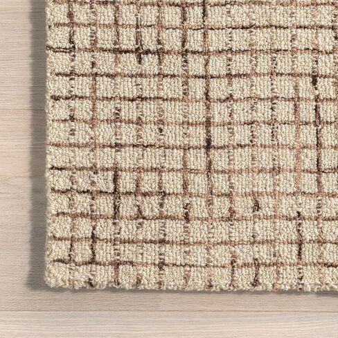 Rugs USA x Arvin Olano Melrose Checked Wool Area Rug, Cream, 6' x 9' in Saudi Arabia