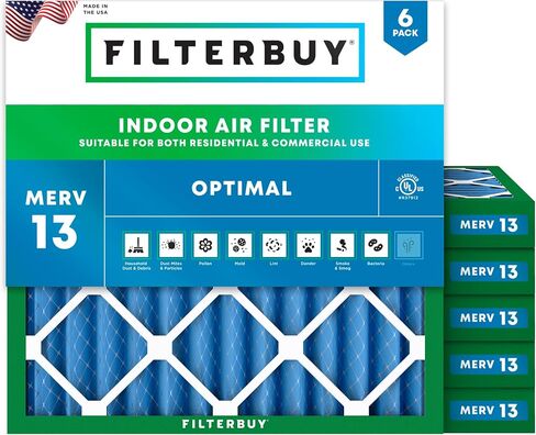 Filterbuy 18x18x2 Air Filter MERV 13 Optimal Defense (6-Pack), Pleated HVAC AC Furnace Air Filters Replacement (Actual Size: 17.75 x 17.75 x 1.75 Inches) in Saudi Arabia