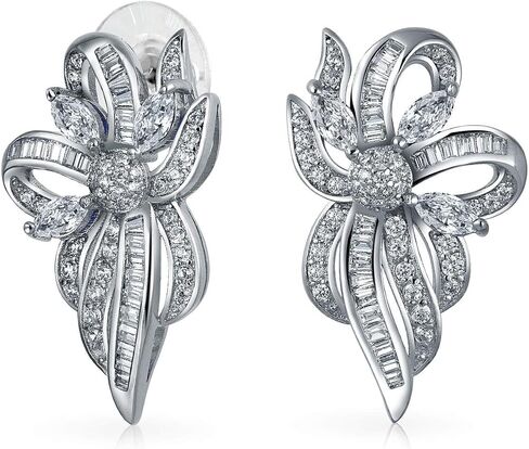 Classic Vintage Style Cocktail Bridal Wedding Party Halo Leaf AAA CZ Marquise White Simulated Pearl Stud Earrings For Women For Wedding Omega Back Silver Plated in Saudi Arabia