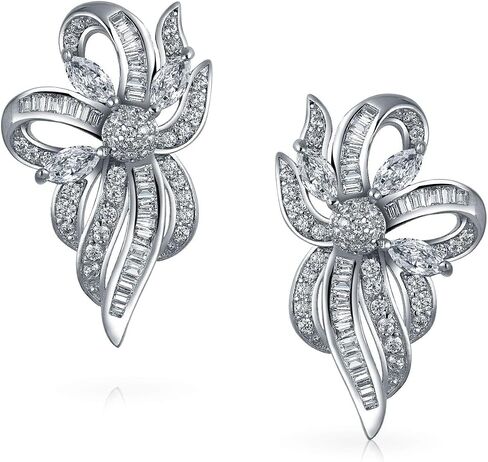 Classic Vintage Style Cocktail Bridal Wedding Party Halo Leaf AAA CZ Marquise White Simulated Pearl Stud Earrings For Women For Wedding Omega Back Silver Plated in Saudi Arabia