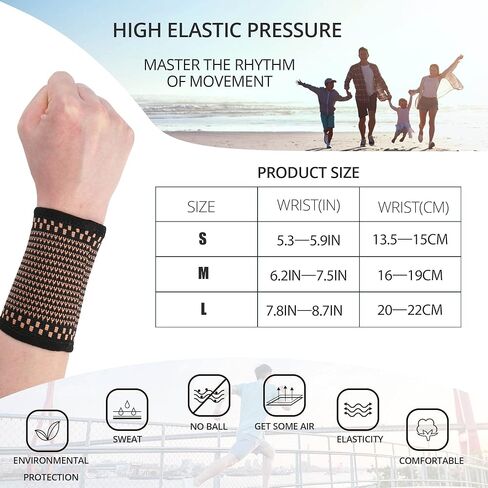 Copper Wrist Compression Sleeves, Wrist Compression Supports Comfortable and Breathable for Arthritis, Workout, Carpal Tunnel, Wrist Support for Women and Men 1Pair in Saudi Arabia