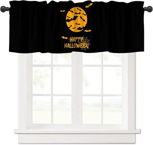 JOOCAR Halloween Cartoon Curtain Kitchen Valances for Windows Blackout Window Curtains for Kitchen Living Dining Room Happy Halloween Ghost Cat Skull Pumpkin Valances for Windows 54" W x 18" L in Saudi Arabia