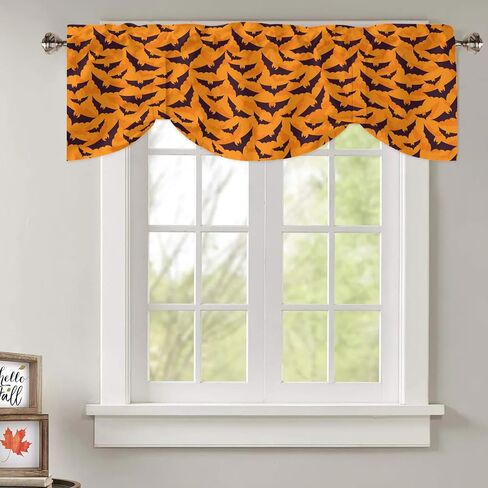 JOOCAR Halloween Cartoon Curtain Kitchen Valances for Windows Blackout Window Curtains for Kitchen Living Dining Room Happy Halloween Ghost Cat Skull Pumpkin Valances for Windows 54" W x 18" L in Saudi Arabia
