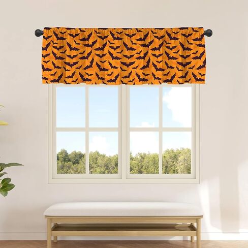 JOOCAR Halloween Cartoon Curtain Kitchen Valances for Windows Blackout Window Curtains for Kitchen Living Dining Room Happy Halloween Ghost Cat Skull Pumpkin Valances for Windows 54" W x 18" L in Saudi Arabia