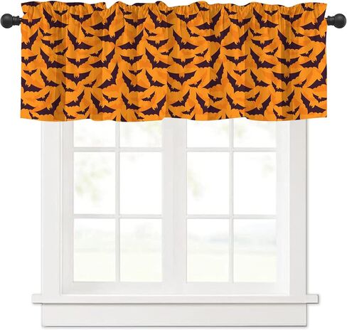 JOOCAR Halloween Cartoon Curtain Kitchen Valances for Windows Blackout Window Curtains for Kitchen Living Dining Room Happy Halloween Ghost Cat Skull Pumpkin Valances for Windows 54" W x 18" L in Saudi Arabia