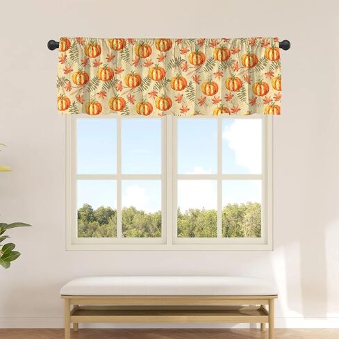 JOOCAR Halloween Cartoon Curtain Kitchen Valances for Windows Blackout Window Curtains for Kitchen Living Dining Room Happy Halloween Ghost Cat Skull Pumpkin Valances for Windows 54" W x 18" L in Saudi Arabia