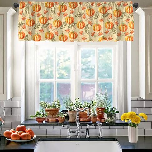 JOOCAR Halloween Cartoon Curtain Kitchen Valances for Windows Blackout Window Curtains for Kitchen Living Dining Room Happy Halloween Ghost Cat Skull Pumpkin Valances for Windows 54" W x 18" L in Saudi Arabia