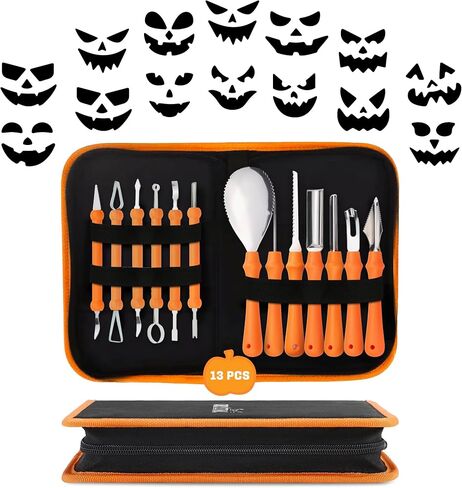 KatchOn, Halloween Pumpkin Carving Tools - Pack of 31 | Pumpkin Carving Kit, 13 Pcs Stainless Steel Pumpkin Carving Tools for Halloween Decorations | 18 Pcs Professional Pumpkin Carving Stencils in Saudi Arabia
