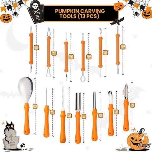KatchOn, Halloween Pumpkin Carving Tools - Pack of 31 | Pumpkin Carving Kit, 13 Pcs Stainless Steel Pumpkin Carving Tools for Halloween Decorations | 18 Pcs Professional Pumpkin Carving Stencils in Saudi Arabia