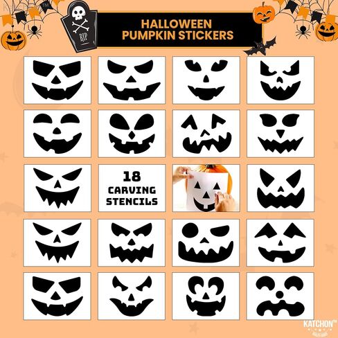 KatchOn, Halloween Pumpkin Carving Tools - Pack of 31 | Pumpkin Carving Kit, 13 Pcs Stainless Steel Pumpkin Carving Tools for Halloween Decorations | 18 Pcs Professional Pumpkin Carving Stencils in Saudi Arabia