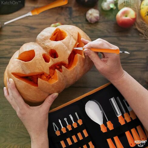 KatchOn, Halloween Pumpkin Carving Tools - Pack of 31 | Pumpkin Carving Kit, 13 Pcs Stainless Steel Pumpkin Carving Tools for Halloween Decorations | 18 Pcs Professional Pumpkin Carving Stencils in Saudi Arabia
