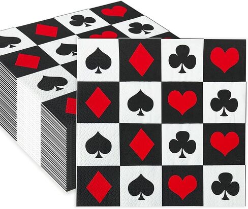 SietDESEO 50 Pieces 3-ply Poker Napkins Disposable Folded 6.5 x 6.5 Inches Cocktail Napkins Paper Napkins for Dinner Casino Poker Theme Birthday Party Dessert Napkins in Saudi Arabia