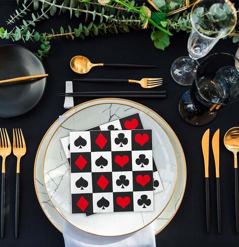 SietDESEO 50 Pieces 3-ply Poker Napkins Disposable Folded 6.5 x 6.5 Inches Cocktail Napkins Paper Napkins for Dinner Casino Poker Theme Birthday Party Dessert Napkins in Saudi Arabia