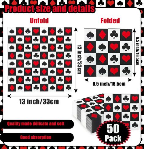 SietDESEO 50 Pieces 3-ply Poker Napkins Disposable Folded 6.5 x 6.5 Inches Cocktail Napkins Paper Napkins for Dinner Casino Poker Theme Birthday Party Dessert Napkins in Saudi Arabia