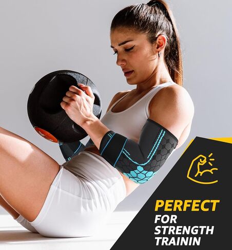 HiRui 2 PACK دعامة الكوع للرجال والنساء، أكمام ضغط الكوع مع أشرطة قابلة للتعديل، مرفق التنس، لاعب الجولف، دعم الذراع للتمرين، رفع الأثقال، تخفيف آلام الأوتار (أزرق، in Saudi Arabia