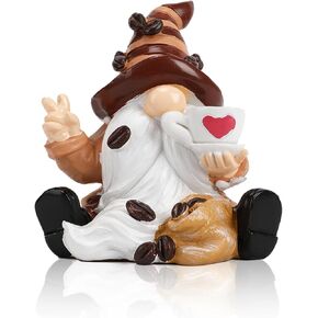 Coffee Gnomes Decorations for Home, Resin Swedish Dwarf Couple Statue, Coffee Bar Collectible Figurines Decor Accessories (2 Pack A)