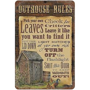 Vintage Outhouse Rules Tin Sign Farmhouse Home Retro Poster Wall Decor Metal Sign Restaurant Cafe Garage Office Cave Club Bar Bar Kitchen Farmhouse Wall Art Plaque Iron Painting Decor Gift 5.5x8 in Kuwait