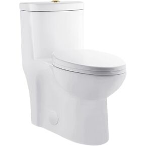 Sublime One Piece Elongated Toilet Dual Flush, Brushed Gold Hardware 1.1/1.6 gpf