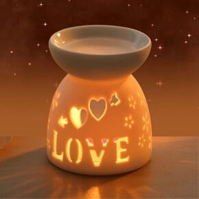 AUNMAS White Candle Light Holders Ceramic Fragrance Night Lamp Essence Oil Incense Aromatherapy Stove for Home Decor Wedding Addition(Love)