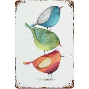 Graman Vintage Tin Sign Watercolor Birds Wall Decor Nursery Birds Print Cute Wall Decoration Birds Nursery Animals Print Tin Sign Poster Home Bar Plate Wall Decor Birds Metal Tin Sign 12"×8"