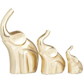 The Novogratz Aluminum Metal Elephant Decorative Sculpture Home Decor Statues, Set of 3 Accent Figurines 12", 8", 5"H, Gold