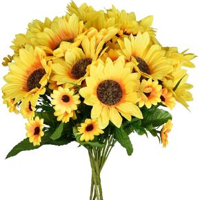 DearHouse 6 Pack Artificial Sunflowers Bouquet, 12in Silk Sunflower Fake Sunflower Artificial Silk Flower Bouquet for Home Wedding Bride Holding Flowers Floral Decor
