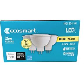 Ecosmart 35W Equivalent Bright White MR16 GU5.3 Dimmable LED Light Bulb (3-Pack), Packaging May Vary
