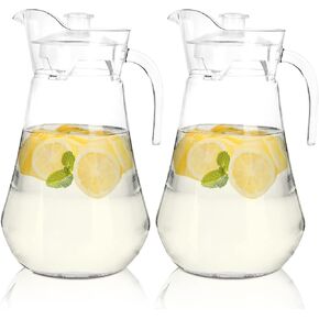 SOUJOY 2 Pack Plastic Pitcher, 70 oz Clear Iced Water Jug with Lid and Handle, Heat Resistant BPA-Free Tea Pitcher for Lemonade, Juice, Milk, Cold or Hot Beverage