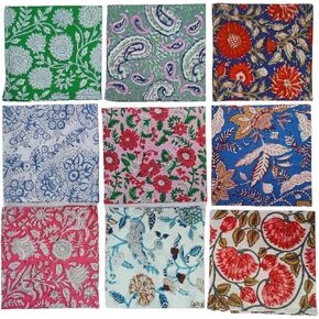 INDIANHANDICRAFTS 10 Pc Mix Lot Hand Block Print Napkin 100 percent Cotton Napkin Hand Block Printed Napkin Size 16x16 Inch Jaipuri Peinted Home Decor Napkin, Multicolor