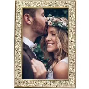 MIMOSA MOMENTS Brass-tone Picture Frame with glitter for 4x6 Photo (4x6, Brass, Glitter)