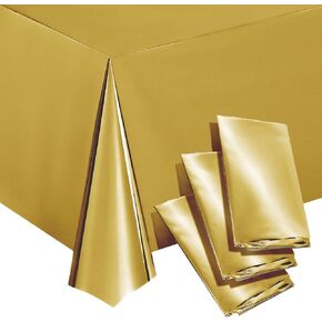 Juvale 3 Pack Gold Plastic Tablecloths for Rectangle Tables, Disposable Table Covers for Wedding, Birthday, Baby Shower (54 x 108 in)