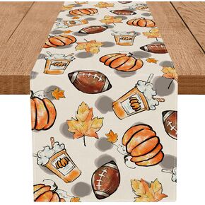 Fall Table Runner Pumpkins Football Thanksgiving Table Runners 13x72 Inch Seasonal Autumn Home Party Kitchen Dining Table Decoration