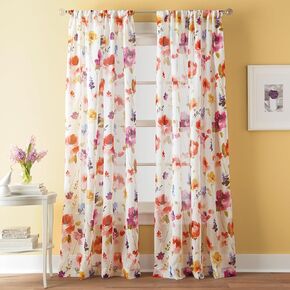 CHF Sabel Watercolor Floral Print Rod Pocket Single Curtain Panel, 63-inch, Multi