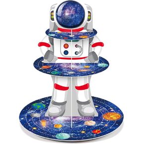 Zopeal Space Astronaut Cupcake Stand Space Themed Birthday Party Decorations 3 Tier Planet Cupcake Holder Cake Stand Decorations Galaxy Spaceman Dessert Tower for Space Shower Party Supplies