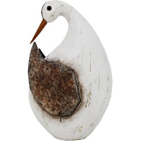 8.65"" H Nautical Wood Beach Sea Bird Table Statue Decorative Seabird Figurine Handmade Sculpture Rustic Distressed Farmhosue Nautical Bird Statue Sea Ocean Coastal Home Decoration (L)