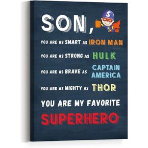 Son You Are My Favorite Superhero Inspirational Wall Art Canvas,Motivational Canvas Framed Wall Art Ready to Hang for Son Home Bedroom Dorm Playroom Wall Decor,Inspirational Gifts For Son 12"x 15"