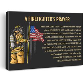Motivational Art Wall Decor a Firefighter's Prayer Canvas Print Framed Firefighter Painting for Home Office Wall & Tabletop Decor