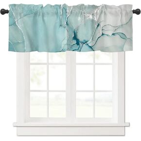 Teal Marble Pattern Window Valance Curtains, Window Treatment for Kitchen, Bathroom, Bedroom, Nature Stone Turquoise Rod Pocket Short Curtain 1 Panel, 54x18 in
