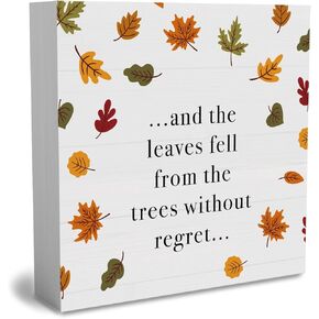 Rustic Autumn Quote Wood Box Sign, Farmhouse Retro Fall Artwork Decor, Fall Thanksgiving Harvest Wooden Square Sign Desk Block Signs Home Shelf Office Decoration 5 x 5 Inches